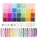 手作りビーズブレスレットキット,28色 ハンドメイド クラフト用品 セット | レインボーブレスレット 作成キット 大人向け | チャーム、ネックレス、ペンダント、キーホルダーなど、様々なアクセサリーの作成に最適なセットです。子供からティーンまで、家庭や学校での工作や手芸にぴったり。誕生日やクリスマスのプレゼントにも です。自由研究や夏休みの工作にも最適です。