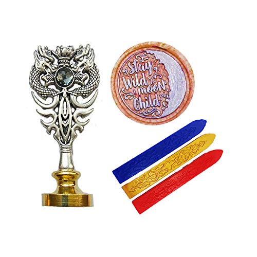 YGHM Vintage Wax Seal Stamp Kit Stay Wild Moon Child Metal Dragon Handle Wedding Invitations Signature Custom Seal Stamp?Dragon Silver?