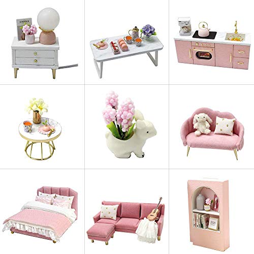 CUTEBEE Dollhouse Miniature with Furniture, Wooden DIY Dollhouse Kit