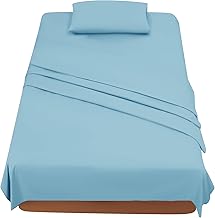 FARFALLAROSSA 3-Piece Microfibre Bedding Set 90 x 190/200 cm – Fitted Sheet 90 x 200 cm – Single Flat Sheet 160 x 280 cm – 1 Pillowcase 50 x 80 cm – Light Blue