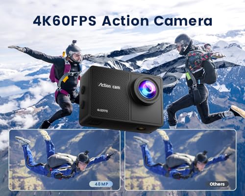 Camlance Cámara Deportiva 4K 60FPS,8X Zoom Videocámara de Casco WiFi con EIS Antivibración,48MP Subacuática Buceo 40M con Tarjeta 128GB,Control Remoto, 2 * 1350mAh Baterías, Accesorios - imagen 2