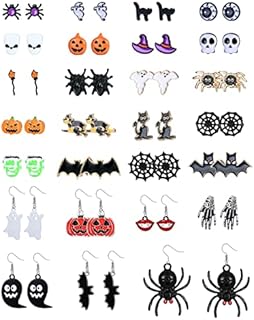 YADOCA 27-30 Pairs Halloween Earrings Sets for Women Girls Teens Ghost Witch Spider Pumpkin Bat Stud Earrings Drop Dangle Earrings Halloween Costumes Jewelry