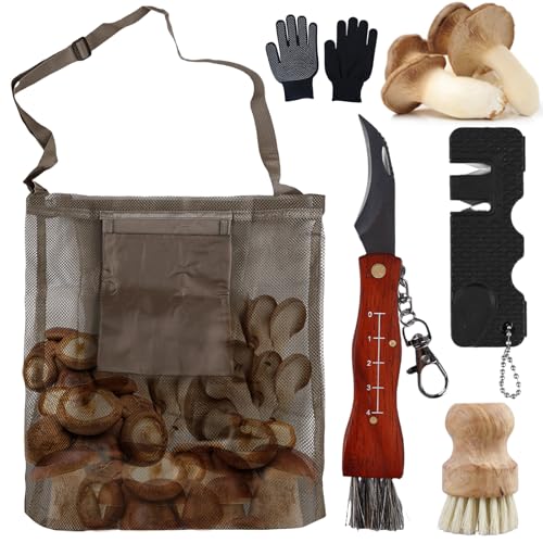 Cuchillo de setas con cepillo, bolsa de recogida de setas, cuchillo de esponja con pincel, bolsa de recogida de setas, juego de cuchillos de setas portátil con guantes y una bolsa de recogida de