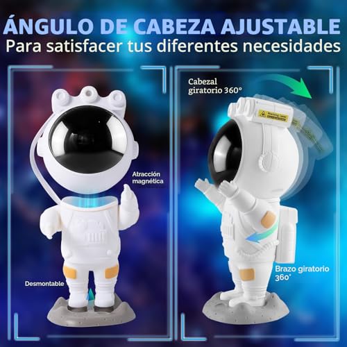 Miniatura 4 de Proyector Estrellas Astronauta Galaxy Projector Starry Night Light Con Temporizador, Mando A Distancia Y 360 Rotación Lampara Proyector Galaxia Techo De Dormitorio Regalos Para Niños Y Adultos