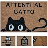 KOKO DOORMATS Zerbino ingresso casa in Fibra di Cocco “Attenti al Gatto” | Tappeto Ing...