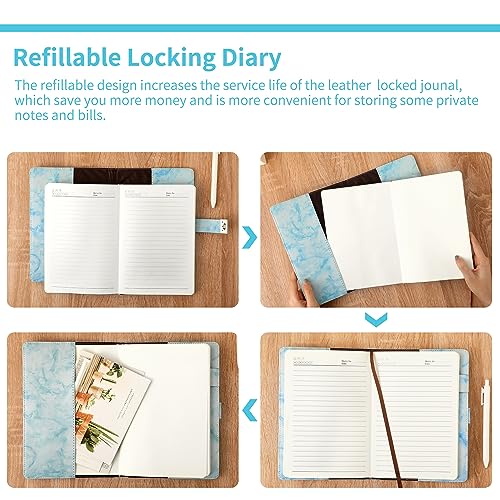 Image of CAGIE Marble Diary with Lock for Girls and Women, Waterproof Journal with Lock 192 Pages Secret Girls Locked Diary with Pen, Password Locked Journals for Teen Girls, A5 Blue2