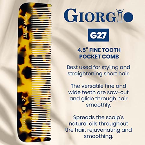 Giorgio G27 Handmade All Fine Tooth Pocket Comb, Hair Comb Straightener For Everyday Grooming Styling Hair, Mustache And Beard For Men Women And Kids, Use Dry Or With Balms, Saw Cut And Polished #TOP1