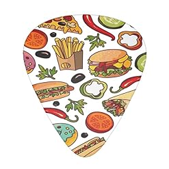 Lot de 12 médiators fins et épais pour guitares acoustiques électriques et acoustiques Motif dessin animé Fast Food - Les Beatles, Paul McCartney, John Lennon, RIngo Starr, George Harrison