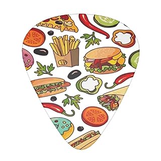 Lot de 12 médiators fins et épais pour guitares acoustiques électriques et acoustiques Motif dessin animé Fast Food - Les Beatles, Paul McCartney, John Lennon, RIngo Starr, George Harrison