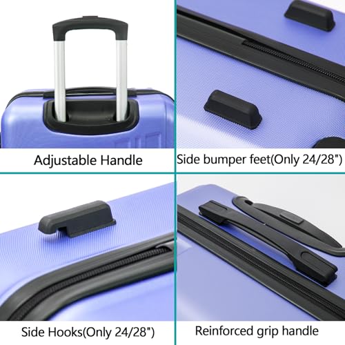 VANELC Hard Shell ABS 3 Piece Luggage Sets (20/24/28 inches), with TSA Lock,and 360°Rotating Wheel,Effortless Mobility Carry on Suitcase set Men Women (Purple, 3PCS)4