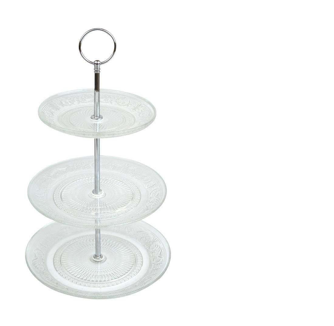 Yöl 3 Tier Cake Stand Glass Muffin Cupcake Embossed Afternoon Tea Serving Platter