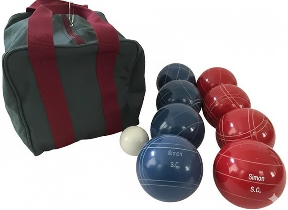 BuyBocceBalls Listing - Made in USA, Premium Quality Engraved Tournament Bocce Set - 110mm Red and Blue Balls with Engraving, 998 Grams (2 lbs. 3.2 oz.)