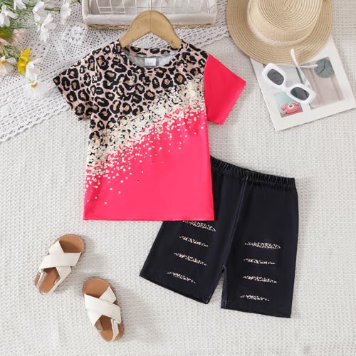 Image of Axumity Kid Toddler Girl Clothes Summer Ruffle Sleeve Figure Graphic Shirt + Shorts Summer Outfits Set