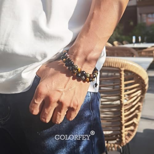 Triple Protection Bracelets for Men Protection Crystals Energy Beads Tigers Eye Onyx Bloodstone Mens Beads Bracelet Double Wrap, Natural Stone Crystal Bracelet for Men Gifts for Him Balance2