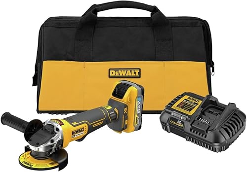 DEWALT Herramienta amoladora angular máxima de 20 V, inalámbrica, 4-12 pulgadas, batería POWERSTACK y cargador incluidos (DCG413H1)
