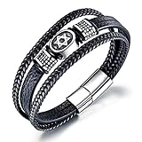TEMICO Mens Black Leather Cuff Bracelet Multi-Layer Braided Leather Magen Star of David Bracelet Jewish Jewelry