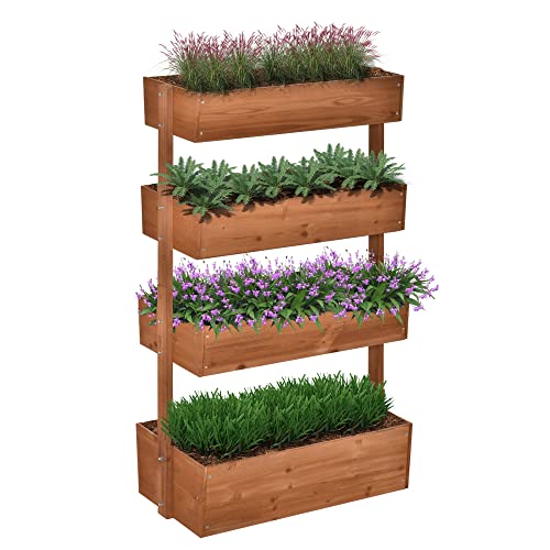 Outsunny 4-Tier Raised Garden Bed, Vertical Flower Pots Rack With Angle Adjustable Raised Planter Boxes, Freestanding Elevated Wooden Plant Stand For Indoor Outdoor Use #TOP20