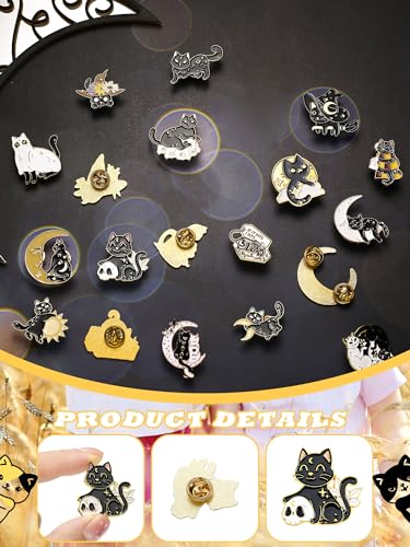 Ferraycle 20 Pcs Cat Enamel Pins Bulk for Backpack Cute Enamel Brooch Set Black Cat Lapel Pins Witchy Brooch for Women Men Girls DIY Badges Clothing Jacket Bags Valentines Gifts by Ferraycle - Image 5