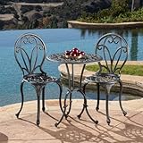 JIJIWANG 3PC Bistro Set, Vintage-Inspired, Durable Outdoor Seating for Backyard Brunch & Patio Relaxation – Sand Finish, Space-Saving Design, Elegant Bistro Set, Black+Gold