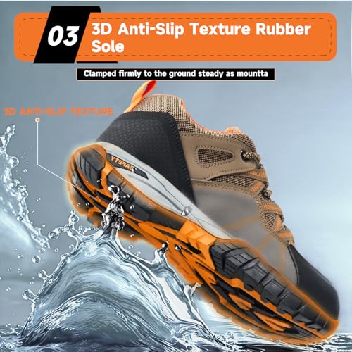 Image of Hogent Steel Toe Shoes for Men Lightweight Comfortable Non Slip Work Shoes Women Puncture Proof Safety Sneakers for Industrial Construction & Daily Life