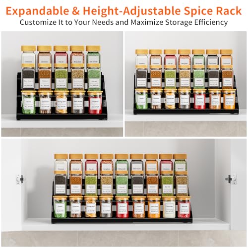RCHYFEED-3-Tier-Spice-Rack-Organizer-for-CabinetExpands-134-to-218-Inch-Black-Height-Adjustable-Metal-Spice-Rack-Display-Shelf-Ideal-for-Cabinet-Countertop-and-Pantry-Spice-Organization