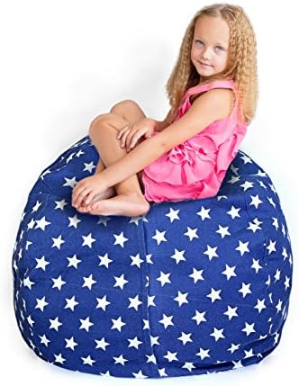 Storage Bean Bag Chair: 38-Inch Space Saver, Stuffed Toys Keeper, Blankets Holder Organizer, 3 Designs, Washable with Handle and Zipper