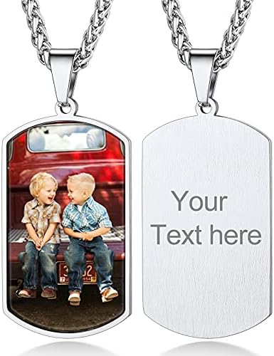 Custom4U Photo Necklace Personalised Dog Tag for Men,Engraved Love Heart Jewellery Gifts for Mum Girls Women Girlfriend (with Gift Packaging)