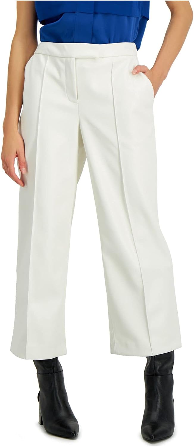 Alfani Womens Faux Leather Straight Leg Casual Pants