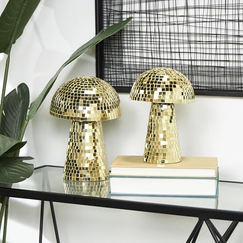 Esculturas Decorativas Set 2 Hongos de Vidrio Dorado miniatura 5