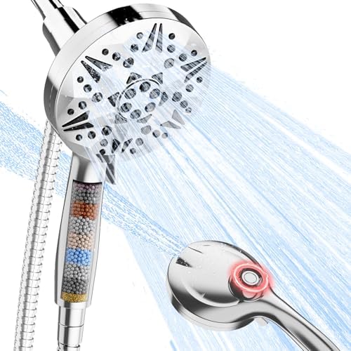 MIKEE Filtered Shower Head with Handheld, High Pressure 10 Spray Mode Showerhead with Filters,Magnetic Shower Head for Hard Water (Sliver)