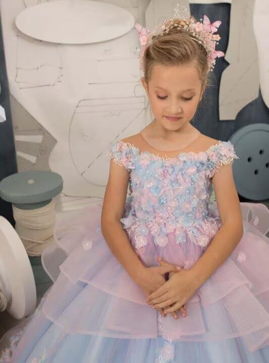 Flower Girl Dress for Kids Wedding Pageant Party Formal Ball Gown Princess Communion Tulle 3D Floral Long Dresses3