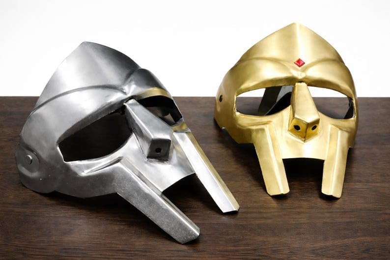 Handcrafted Warrior Style Decorative Metal Mask | Antique Finish Gladiator Face Mask with Silver & Gold Tone | Hip Hop Inspired MF Doom Replica for Home Decor, Collectors & Display