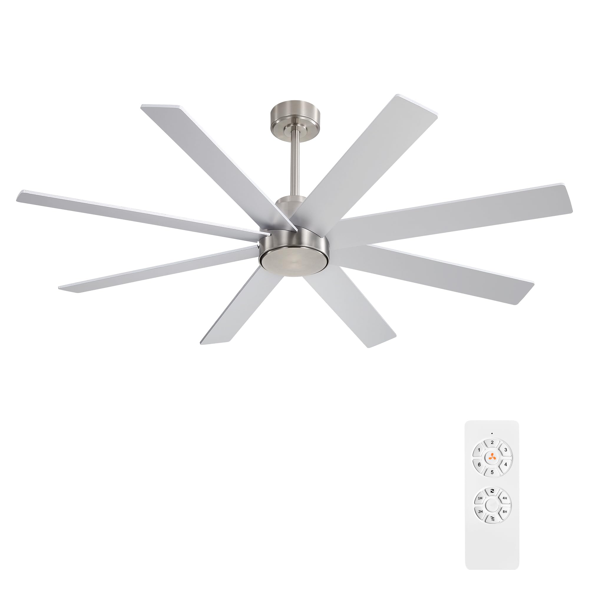 WINGBO 72 Large DC Ceiling Fans without Lights 3 Downrods 8 Plywood Blades 6-Speeds Reversible DC Motor Indoor