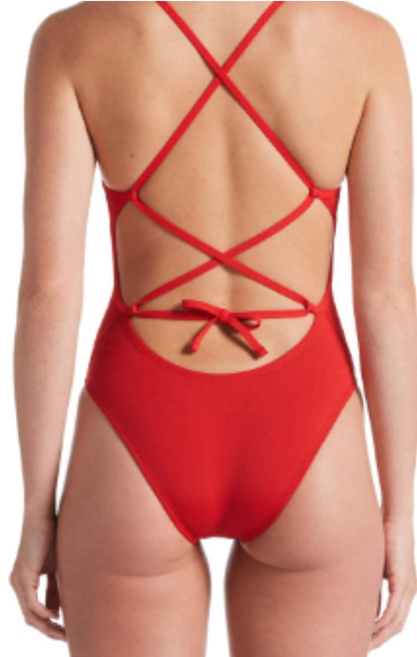 Nike Hydrastrong Solid Lace Up Tie Back One Piece (34, University Red)