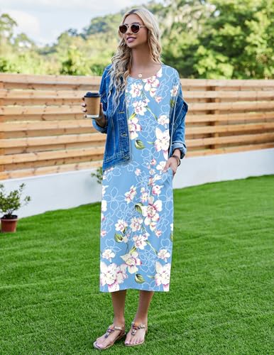 Image of Ekouaer Women's Nightgown Short Sleeve Sleepshirt Long Loungewear Casual Maxi Lounge Dress House Dresses with Pockets