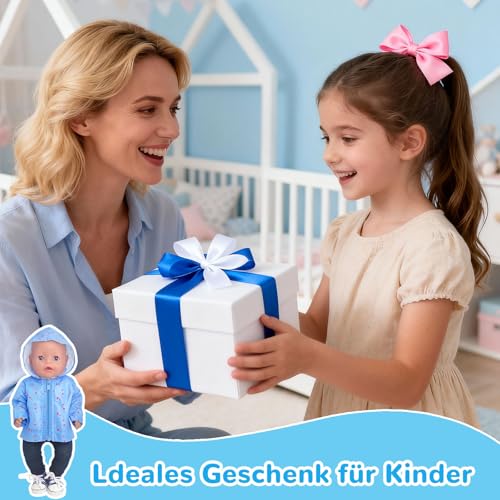 Puppenkleidung 35-45 cm, 5 Stück Puppen Outfits mit Blauer Sternenjacke, T-Shirt, Hose, blauen Schuhen & weißem Kleiderbügel, Kleidung Zubehör für Babypuppen Jungen Mädchen Geschenk