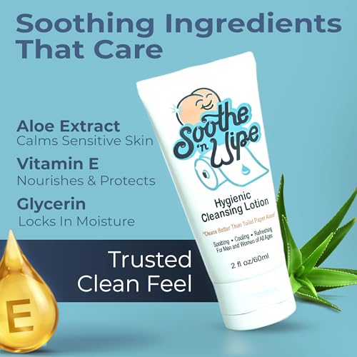 SOOTHE \'N WIPE Hygienic Cleansing Lotion, Flushable Wipe Alternative with Aloe & Moisturizers, Toilet Paper Moistener for Clean, Soft & Smooth Bum Butt Cleaner Sanitizing Lotion for Bathroom 2 Oz - Thumbnail 3