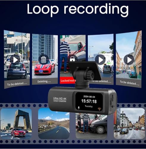 Câmera de painel DVR 4K para carros, câmeras duplas frontal e traseira, controle de aplicativo WiF i