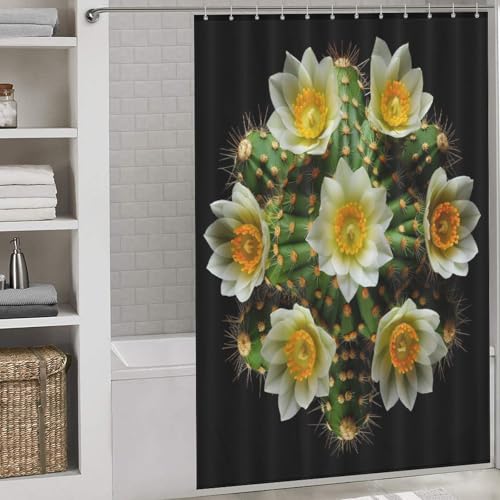 Rideau de douche fleur lavable et imperméable en polyester pour baignoire avec crochets