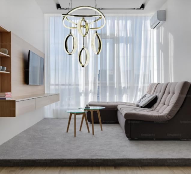 Image of OJIT Luxury Ring Led Height Adjustable Chandelier | 3 Color Modes (Warm, Neutral, Cool White) Ceiling Lamp for Living Room, Kitchen, Indoor, Dining Table & Home Decor