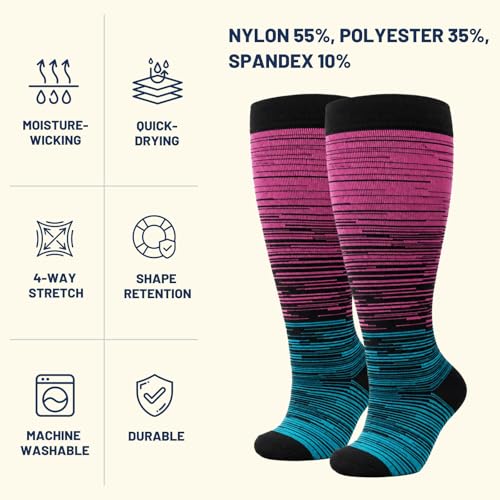 Image of Plus Size Compression Socks 20-30mmHg Wide Calf for Men Women, Extra Large Compression Stockings Support for Running, Travel, Nurses, Pregnancy (3 Pairs)