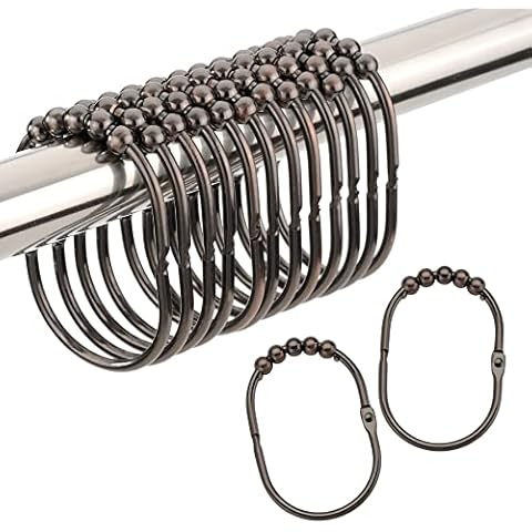 Amazer Duschvorhanghaken Ringe, Metall Breite Duschvorhangringe Haken für Badezimmer Duschstange, polierte Bronze Cover
