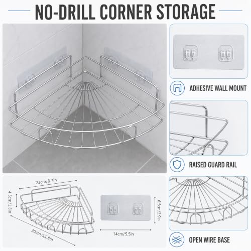 Image of Sulfar Bathroom Organiser Without Drill Bathroom Corner Shelf Adhesive Stand for Corner Rack for, Shampoo Holder Multipurpose Shelf (Silver)