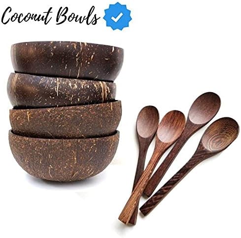 and Wooden Spoons Set of 4 | Official Brand Coconut Bowls | Made From Real Coconuts | 100% Natural | Vegan (8)