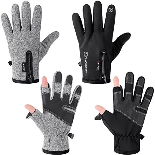 Bencailor 2 Pairs Windproof Waterproof Fingerless Gloves Winter Warm Touchscreen Bicycle Gloves Men Cold Weather Cycling Bike Motorcycle Touch Screen Gloves (X Large)