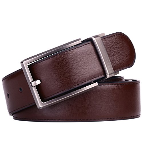 Image of beltox fine Men's Dress Belt Leather Reversible 1.25 inch Wide Rotated Buckle Gift Box