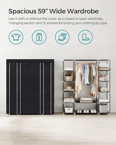 Songmics Closet Wardrobe Bundle, Portable Closet, Clothes Rail With Non-Woven Fabric Cover, Clothes Storage Organizer, 59 X 17.7 X 69 Inches, Gray And Black Ulsf03G And Ulsf03H #TOP5