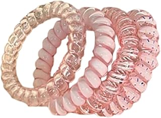 4Pcs Spiral Hair Band, Coil Elastic Band, Non-Damaging Hair Band Suitable for Thick Hair, Traceless No-Damage Ponytail Holders, Made of Telephone Wire Plastic, Suitable for Ladies and Girls(4 pink)