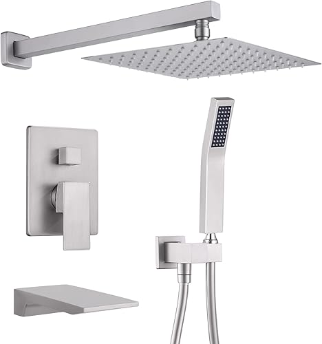 Miniatura 8 de Grifo de ducha de lluvia con boquilla de bañera, montaje en pared, grifos de ducha con boquilla de cascada para bañera y válvula de ducha, juego