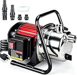 Water Transfer Garden Pump, 1.6 HP 1000GPH Portable Electric Shallow Well Jet Pump, Stainless Steel Sprinkler Pressure Booster Pump for Pool Draining, Lawn Fountain, Irrigation, Water Removal